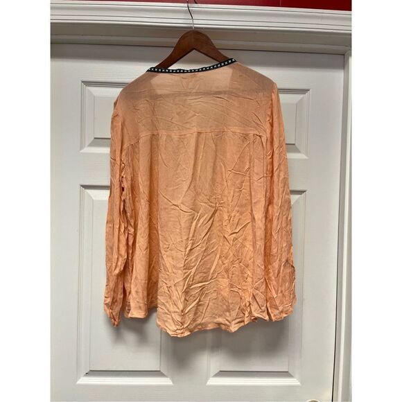 Anandas Collection Peach Embroidered Fringe & Coin Adorned Open Front Kimono sz - Picture 9 of 10
